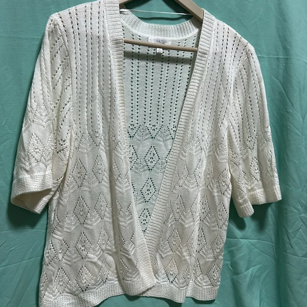Signature Pointelle Open-Front Cardigan Sweater - Cream